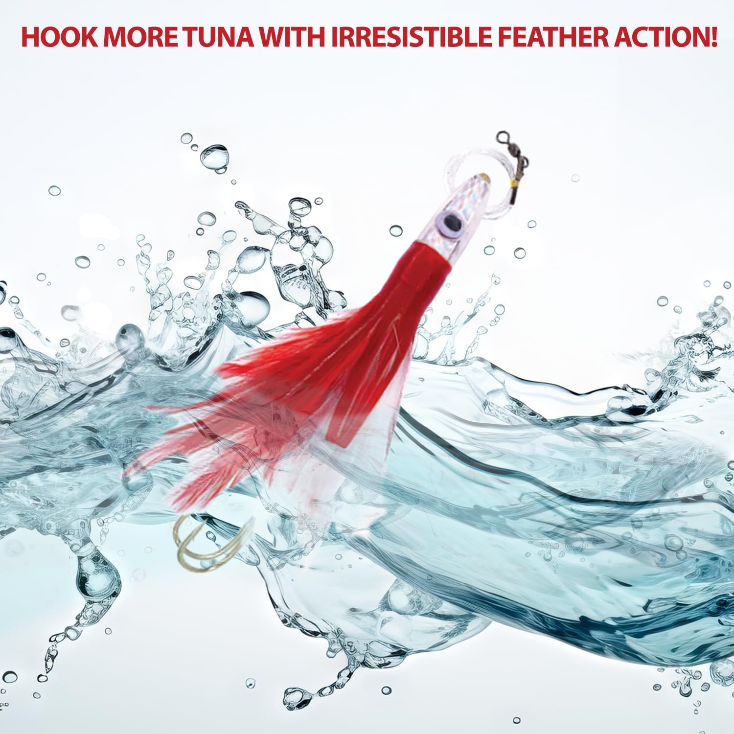 6" Tuna Feathers Kit, 3 Pcs Purple/Black/Zucchini/Red/White for Saltwater Trolling, Skirted Lures, Ideal for Tuna and Offshore Game Fishing