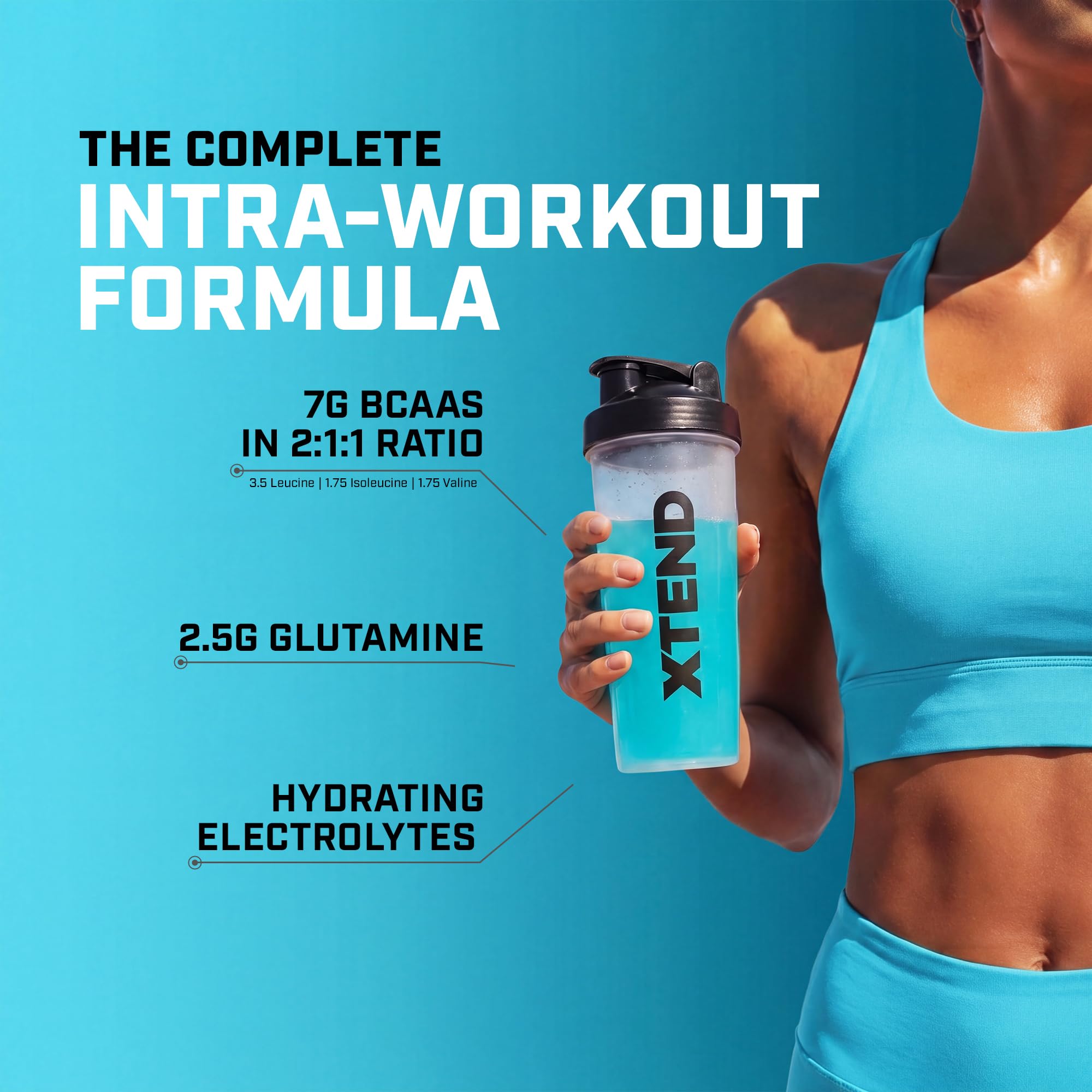 XTEND Original BCAA Powder (Blue Raspberry Ice), 7g BCAAs in 2:1:1 Ratio, Intra Workout Support with Glutamine & Electrolytes, Amino Acids for Hydration & Muscle Recovery, 420 gm, 30 Servings — Amazon image 3