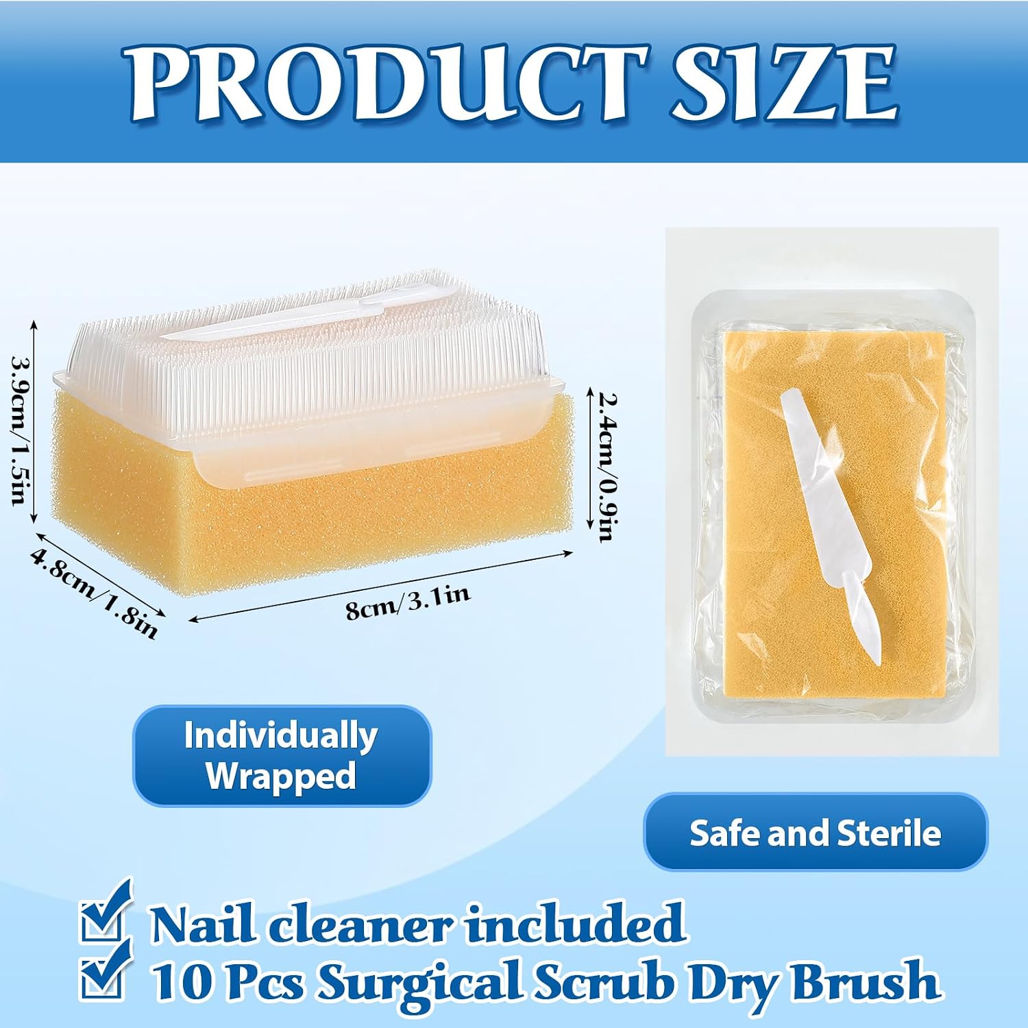 Reallnaive 10 Pcs Surgical Hand Scrub Brush with Sponge Disposable
