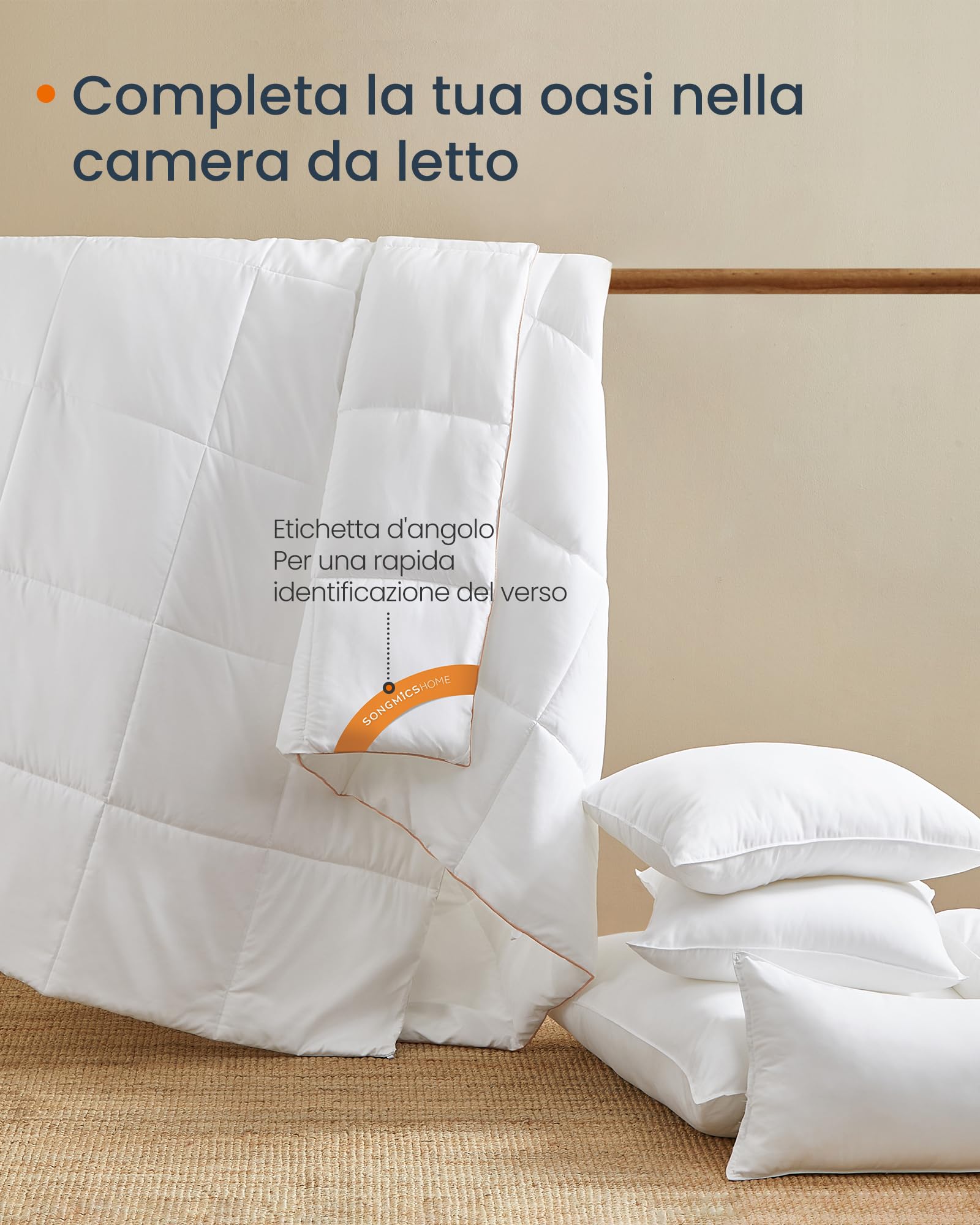SONGMICS HOME Piumino, 220 x 240 cm, Piumone Trapuntato con 8 Passanti, Piumino 300 GSM, King Size, Piumone Trapuntato a Scatola, Bianco Nuvola TDC013W01