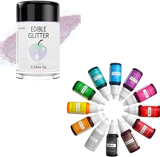 5 Grams Iridescent Edible Glitter for Drinks +12 Color Food Coloring Liquid Set