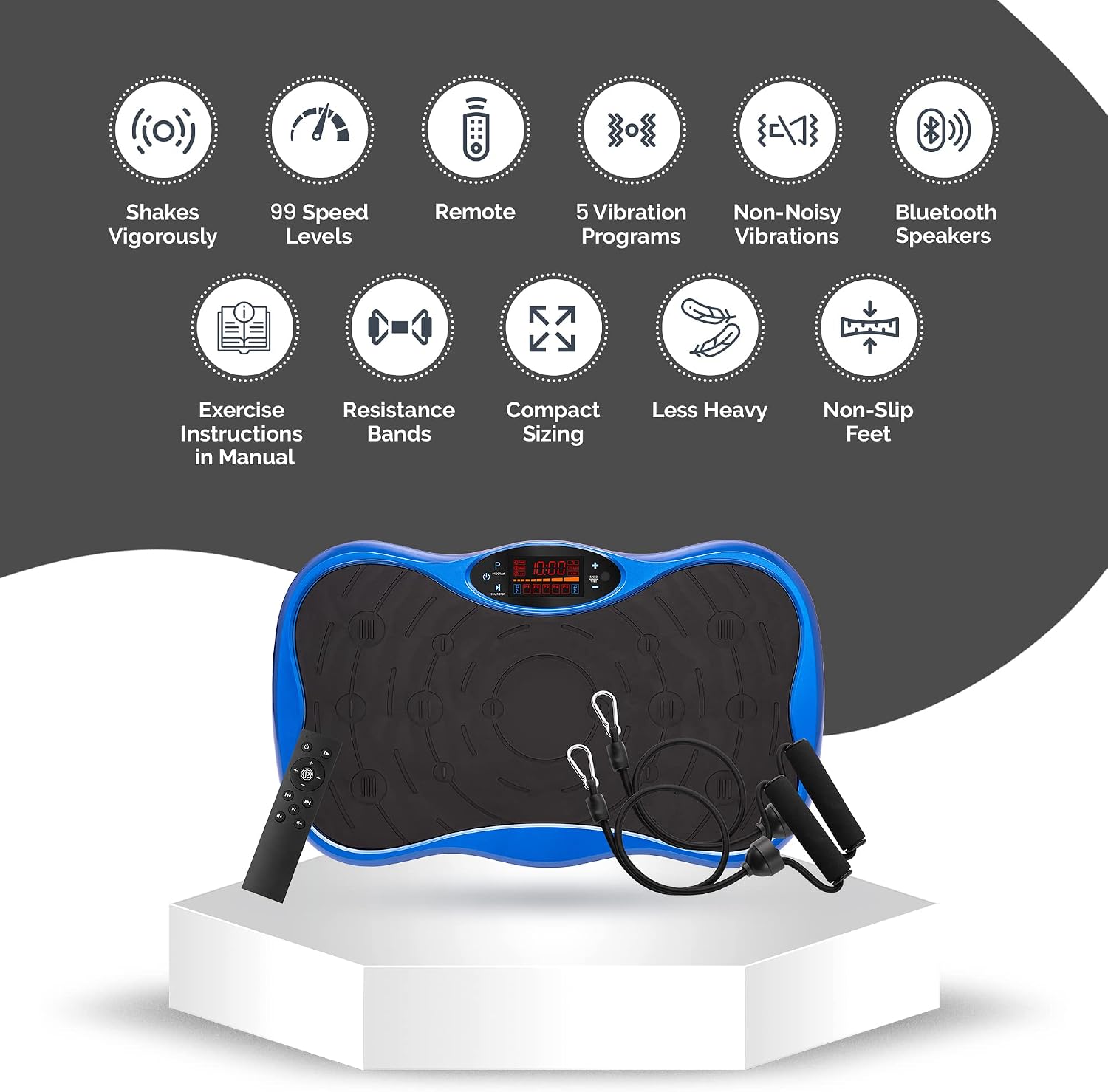 Vibration Plate Exercise Machine – Belmint Lymphatic Drainage Machine – 2 Resistance Bands and Fitness Workout Instructions – Equipment Improves Circulation & Strength