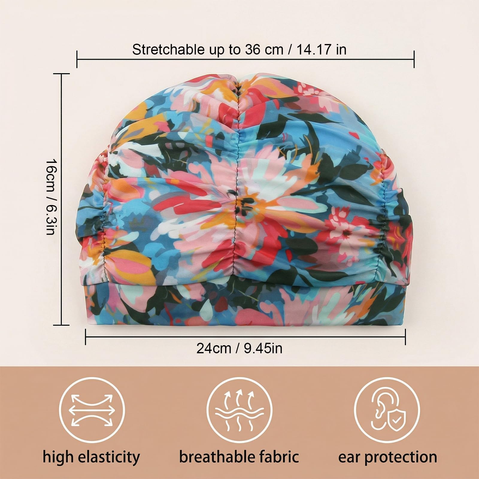 1 Pieza Gorro Baño (Flores Rosas) | Transpirable & Elástico | Para Natación, Verano