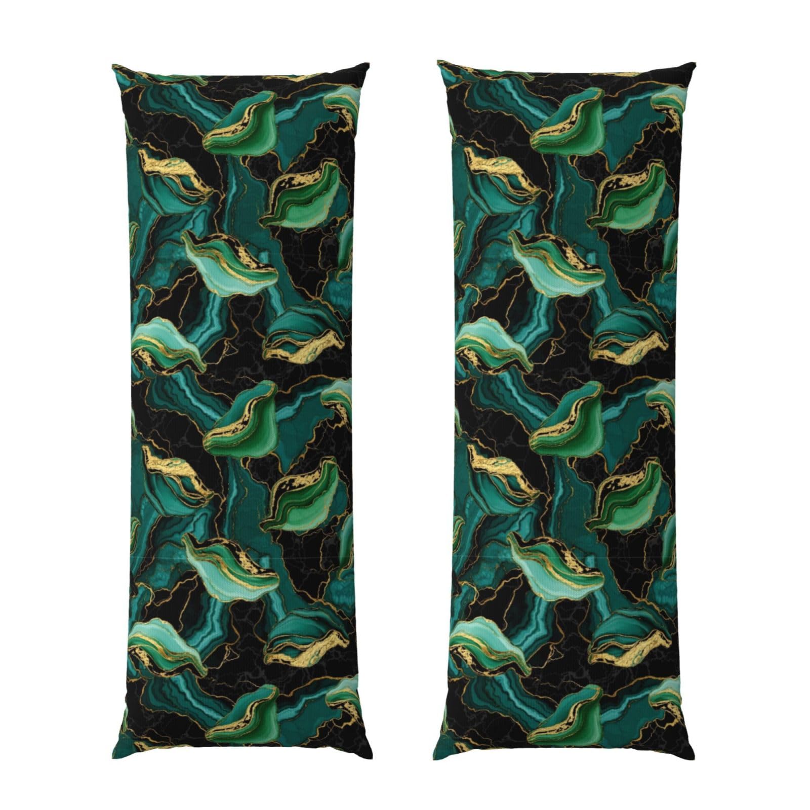 Long Pillow Cover 20x54, Teal Turquoise Green Gold Black Marble, Cozy Microfiber Pillowcase with Zipper, Soft Breathable Protector for Bed Sofa Couch Decoration