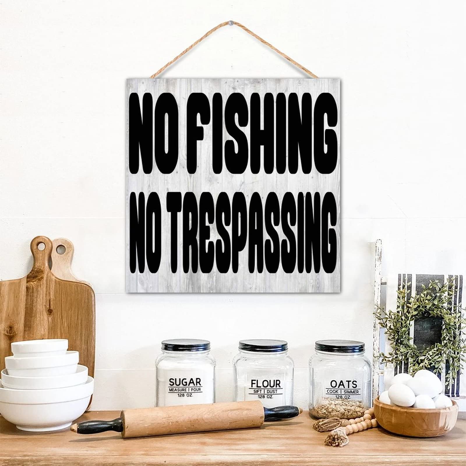 Panneau en bois de décoration murale No Fishing pour égayer un mur vide et triste 30 cm
