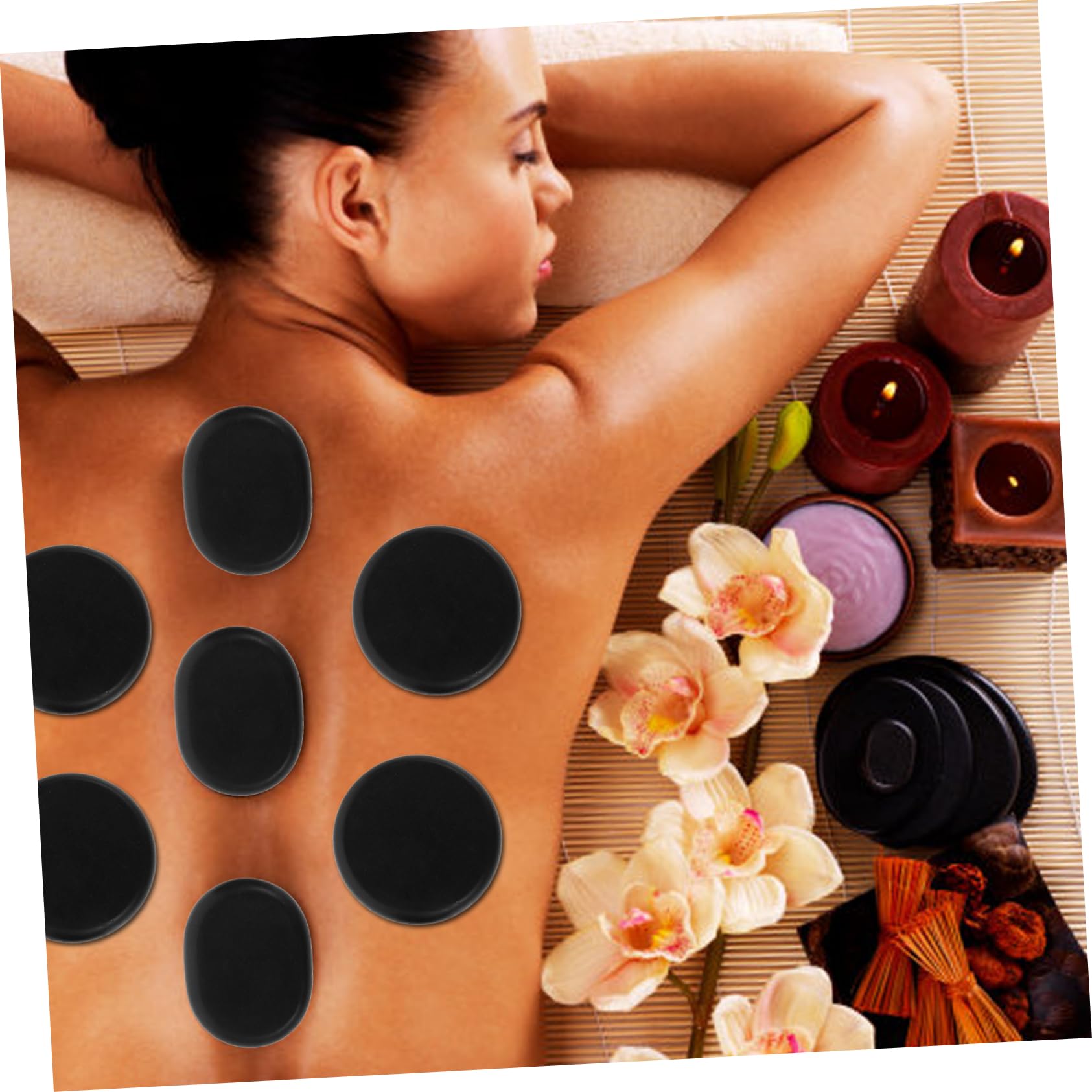 Beavorty 6 Piedras de Masaje Calientes de Basalto, Caja Calentadora para Spa y Masaje en Casa, Superficie Lisa, Alivio Muscular, 6 Piezas