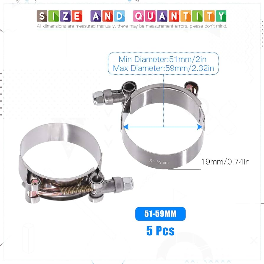 Litoexpe T-Bolzen-Schlauchschellen 4 Stück – Edelstahl, Arbeitsbereich 51–59 Mm, Für 2,5 Cm Schlauch, Robust & Korrosionsbeständig