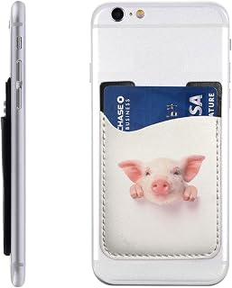 Cute Pig Print Leather Mobile Phone Card Package Card Case Cell Phone Card Pocket Compatible with Most Smartphones