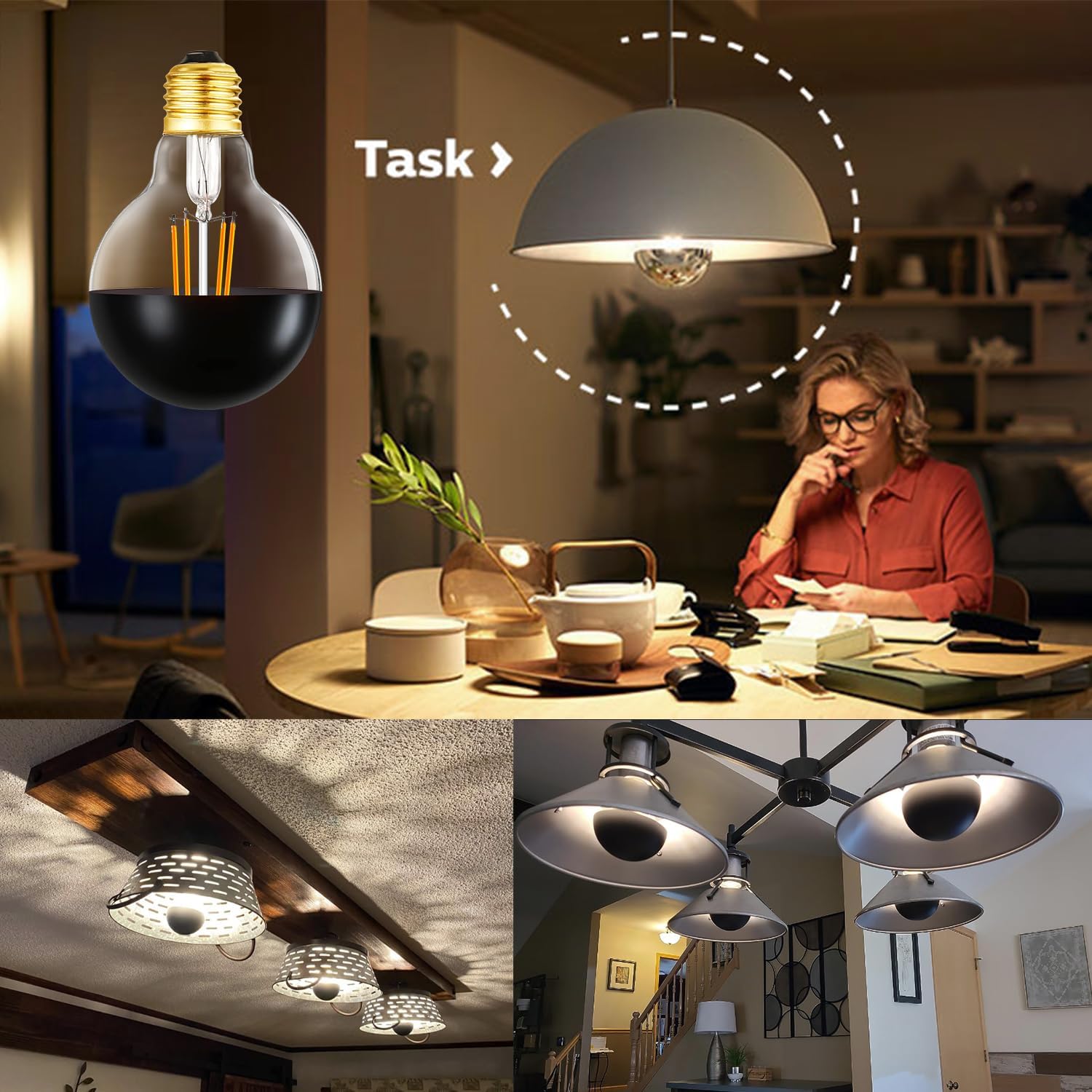 Half Chrome Light Bulb,6W (60W Equivalent) Dimmable LED Edison Bulbs,G80/G25 Globe Shape Decorative,Half Black Reflected Light,3000K Soft White CRI 90+ E26 Base Pack of 4