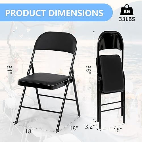 Miniatura 3 de Fenbeli Sillas plegables con asientos acolchados, paquete de 4 sillas plegables acolchadas con marco de acero para eventos, oficina, boda, fiesta,