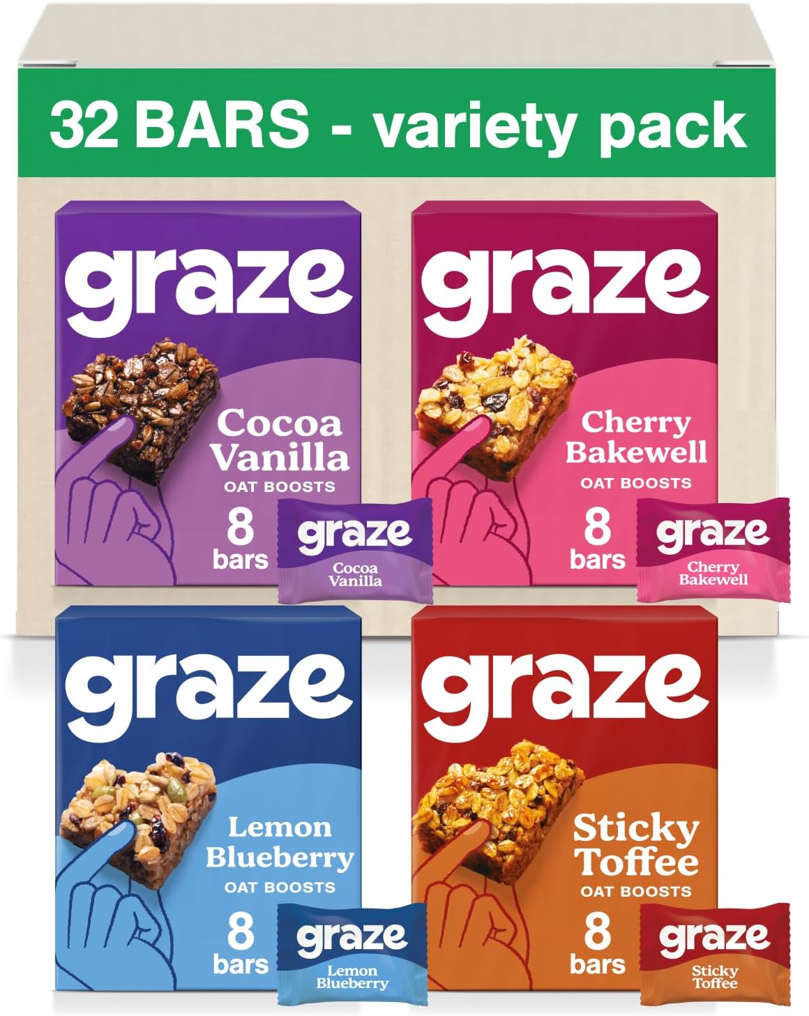 Sweet Snacks Bundle of Oat Boost Bars - Made With Whole Oats and Natural Flavours - 8x4 snack bars - Total of 32 snacks