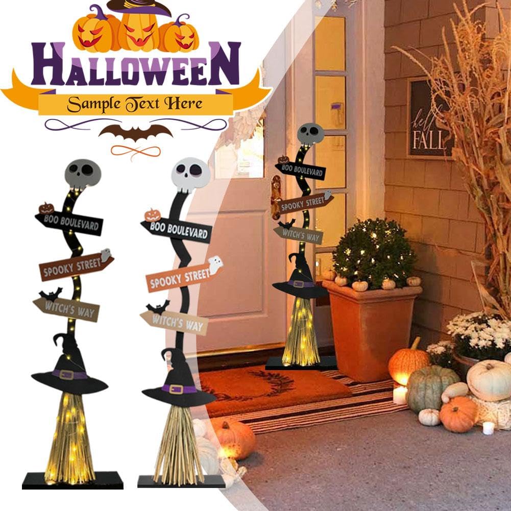 Decorazioni di Halloween, scopa da strega in legno illuminata per interni ed esterni, decorazione da cortile, spettrale illuminata per Halloween, strega in legno illuminato con scopa (con luce