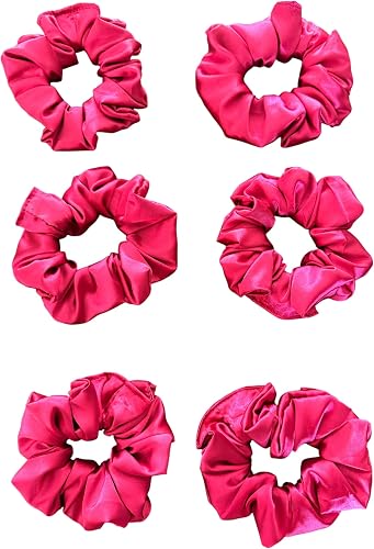 Satin Hair Scrunchies, Hot Pink, Soft Fabric, Hair Accessories for Women and Girls