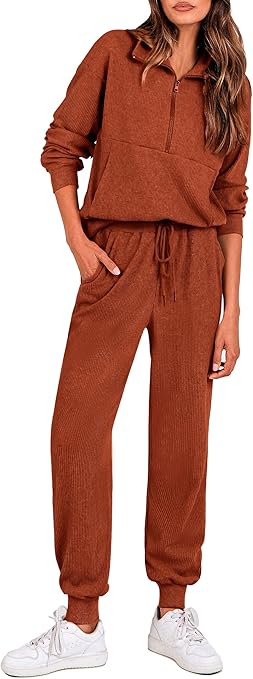 PRETTYGARDEN Women's Fall 2 Piece Lounge Sets Zip Up Sweatshirt Jogger Pants Sweat Track Suits Travel Outfit Winter Clothing