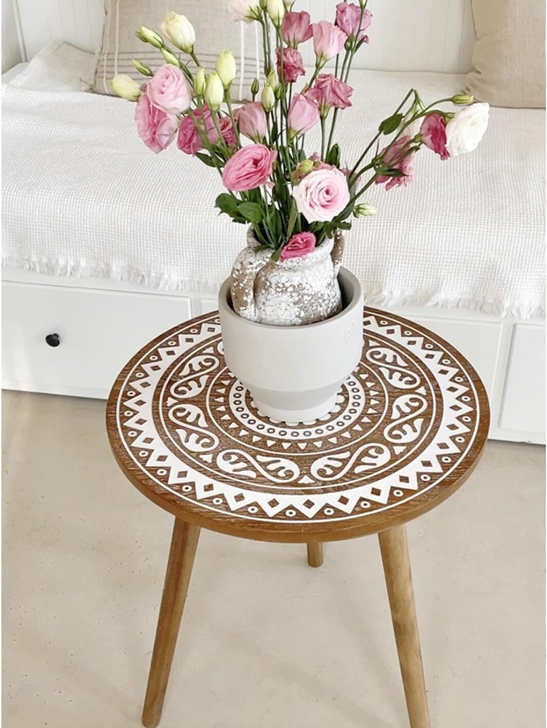 Aimery Office End Table Small Side Table, Vintage Wooden Coffee Table with Three Legs, Round Art Negotiation Table for Flower Shop Homestay Balcony (Size : 50 * 56CM)
