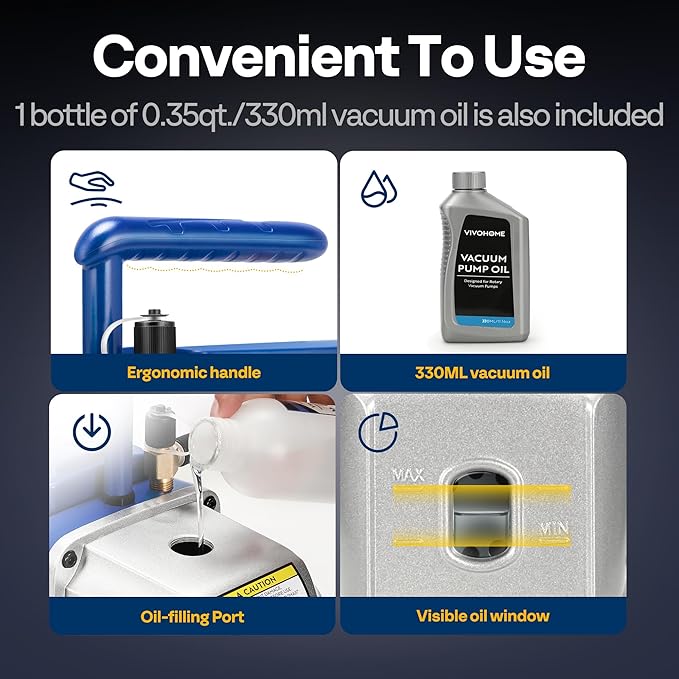 Máquina de Recuperación de Refrigerante VIVOHOME RR500 1 HP, Bomba de Vacío 3.5 CFM 110V miniatura 9