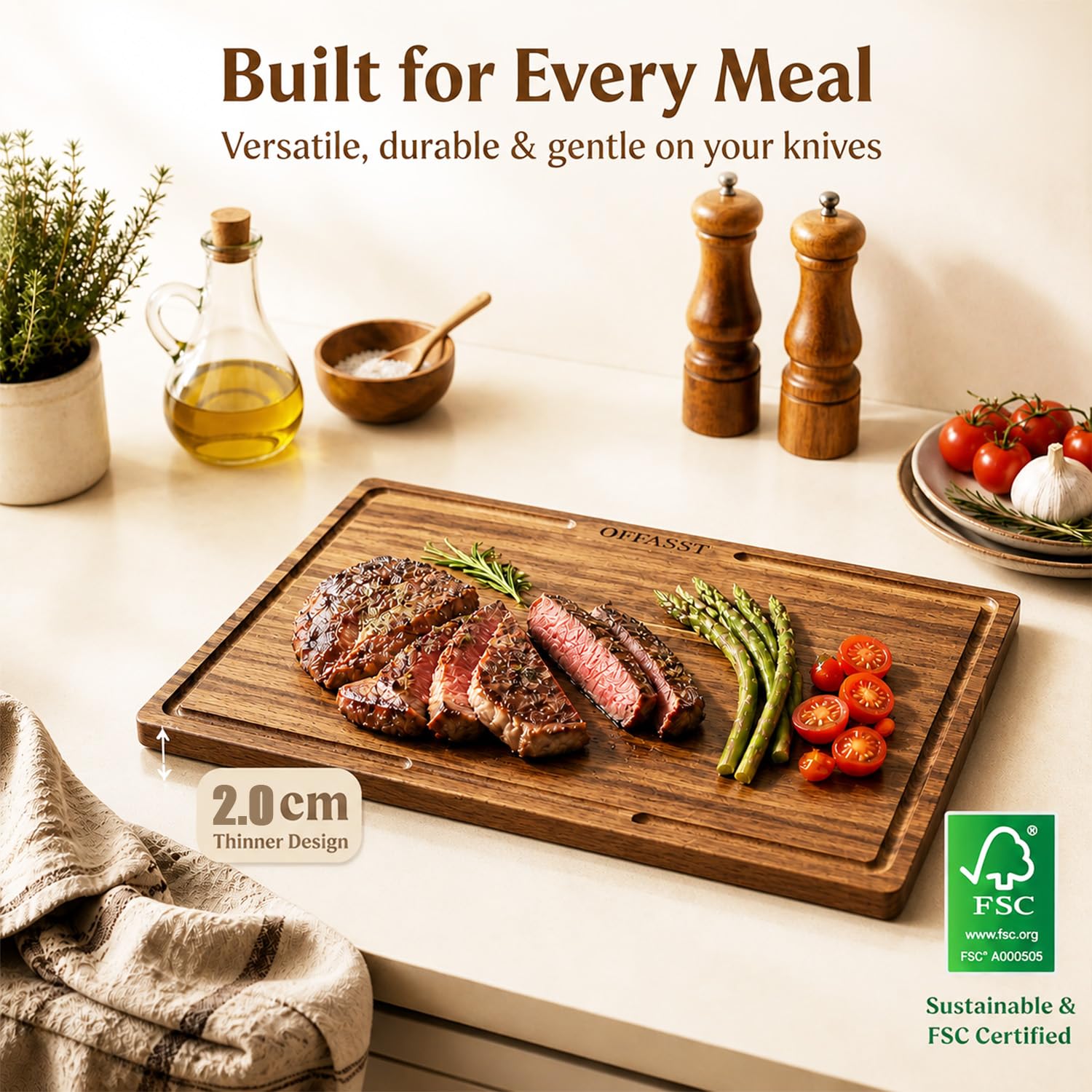 Akazienholz Schneidebrett Set 3-teilig(40x30, 33x24, 27x18cm) – Holzbrett Küche mit Brettständer, Schneidbretter aus Holz für Fleisch & Gemüse, Cutting Board