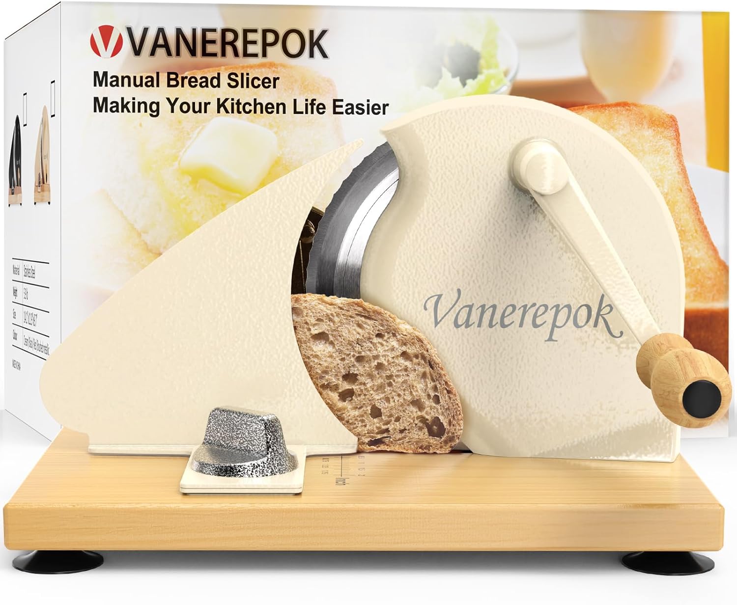 Manual Bread Slicer for Homemade Sourdough Bread Versatile Hand Crank Bread Slicer for Sourdough Crusty Bread Etc Stainless Steel Slicers Adjustable Width for Homemade & Commercial Use