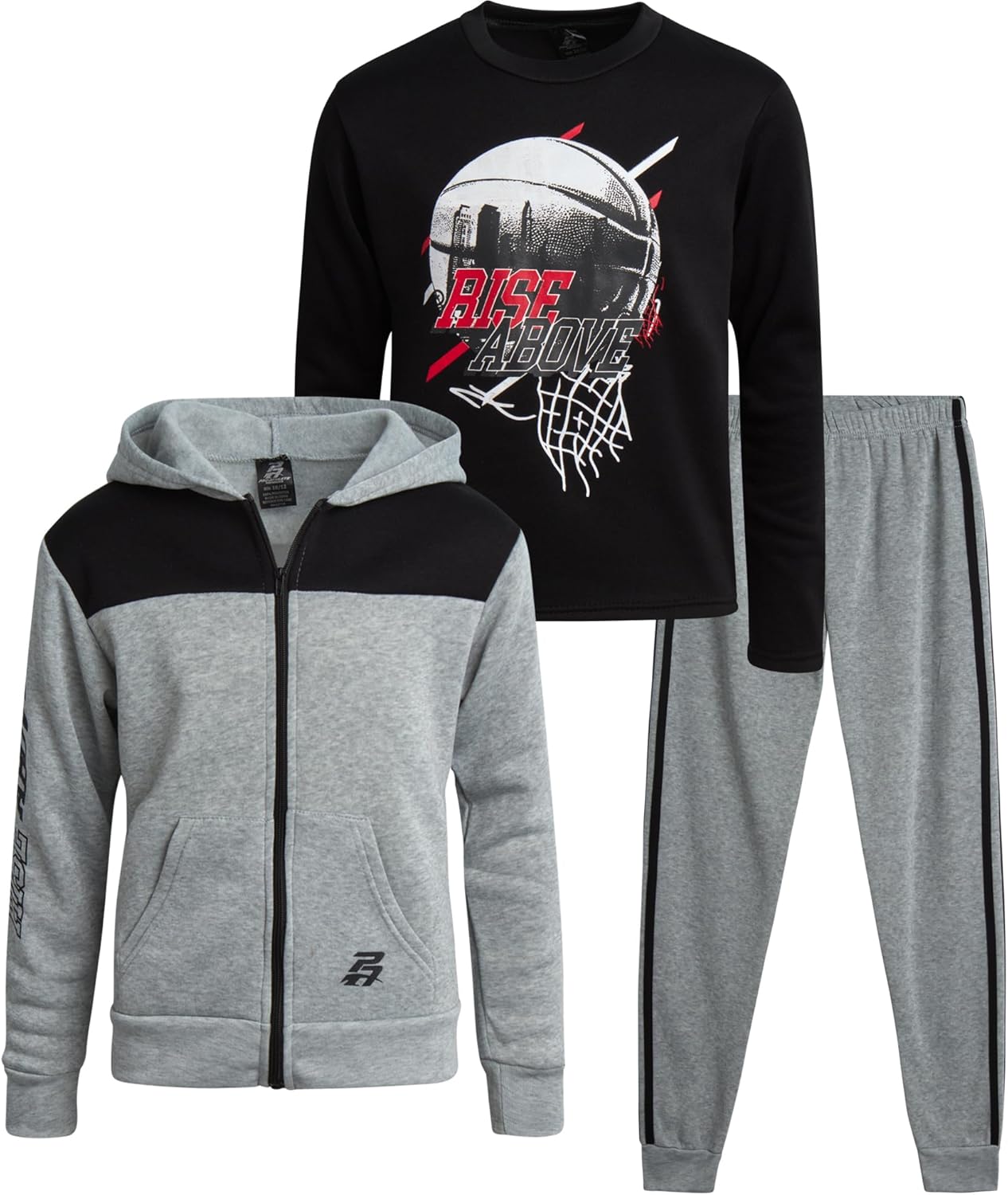Pro Athlete Boys Tracksuit Set - 3 Piece Long Sleeve Graphic Tees Fleece Zip Up Hoodie Sweatshirt and Sweatpants for Boys