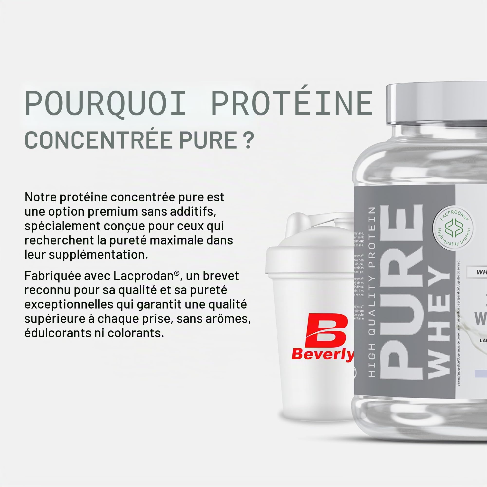 Beverly Pure Whey 80% – Protéine en Poudre Premium 1 kg Sans Saveur – Haute Qualité – Idéal Sport & Fitness