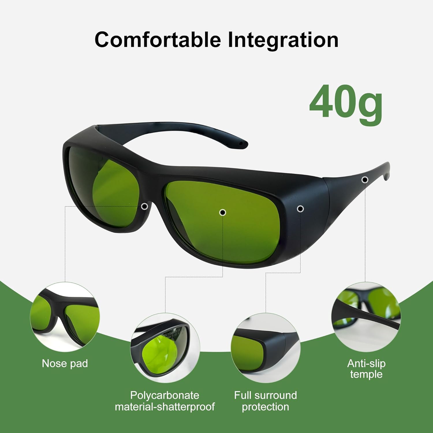 800-1100nm 1000-1090nm OD7+CE Laser Safety Goggles Laser Safety Glasses for IPL & Fiber Laser - Certified Protective Goggles for Hair Removal & Industrial Use (1-Pack) - UV/IR Protection - Image 2