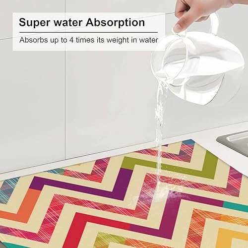 Miniatura 4 de Tapete de secado de platos con diseño de arco iris brillante para cocina, 18 x 24 pulgadas, escurridor de platos de microfibra para barra de café