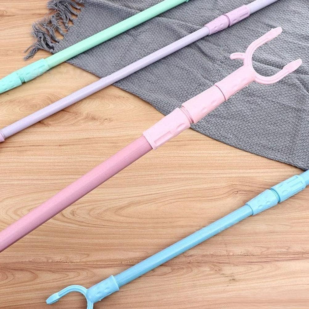 Horoper Stretchable Clothes Fork Plastic Telescopic Pole Clothes Fork Drying Pole Supporting Clothes Pole Balcony Drying Pole Household Clothes Pole (Color Random) (Blue)