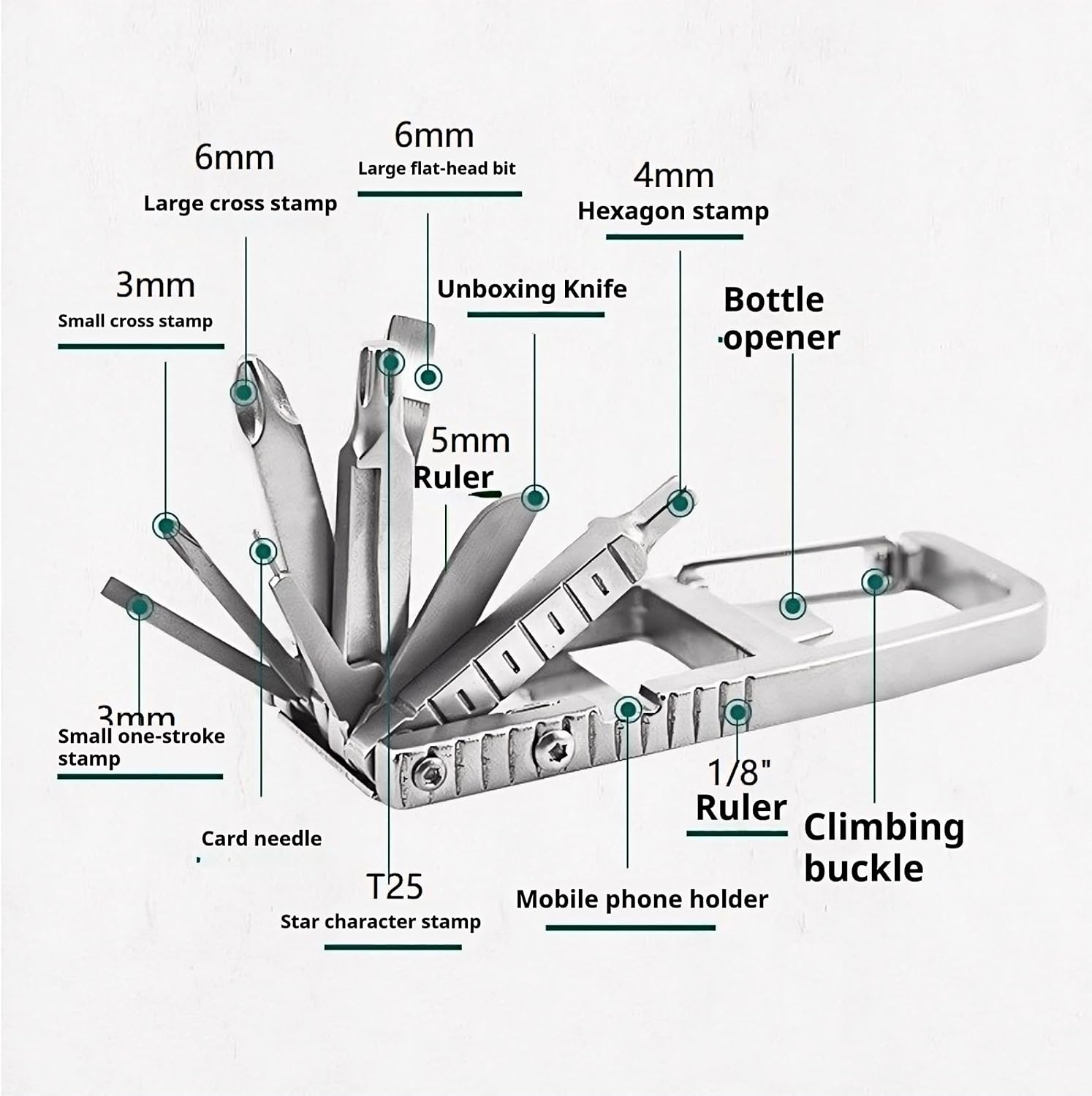 Multi-Functional Stainless Steel Pocket Tool – 13-in-1 Portable Folding Tool for Outdoor Cycling and Emergency Repairs