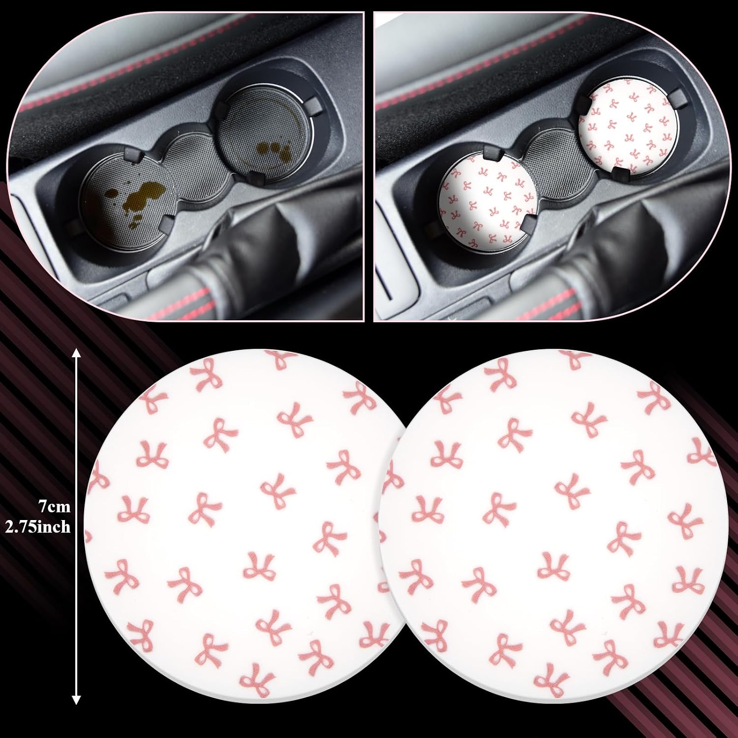 38 Pcs Pink Car Accessories Set for Women Bow Car Accessories Pink Seat Belt Cover Bow Hook Coaster Bling License Plate Decoration
