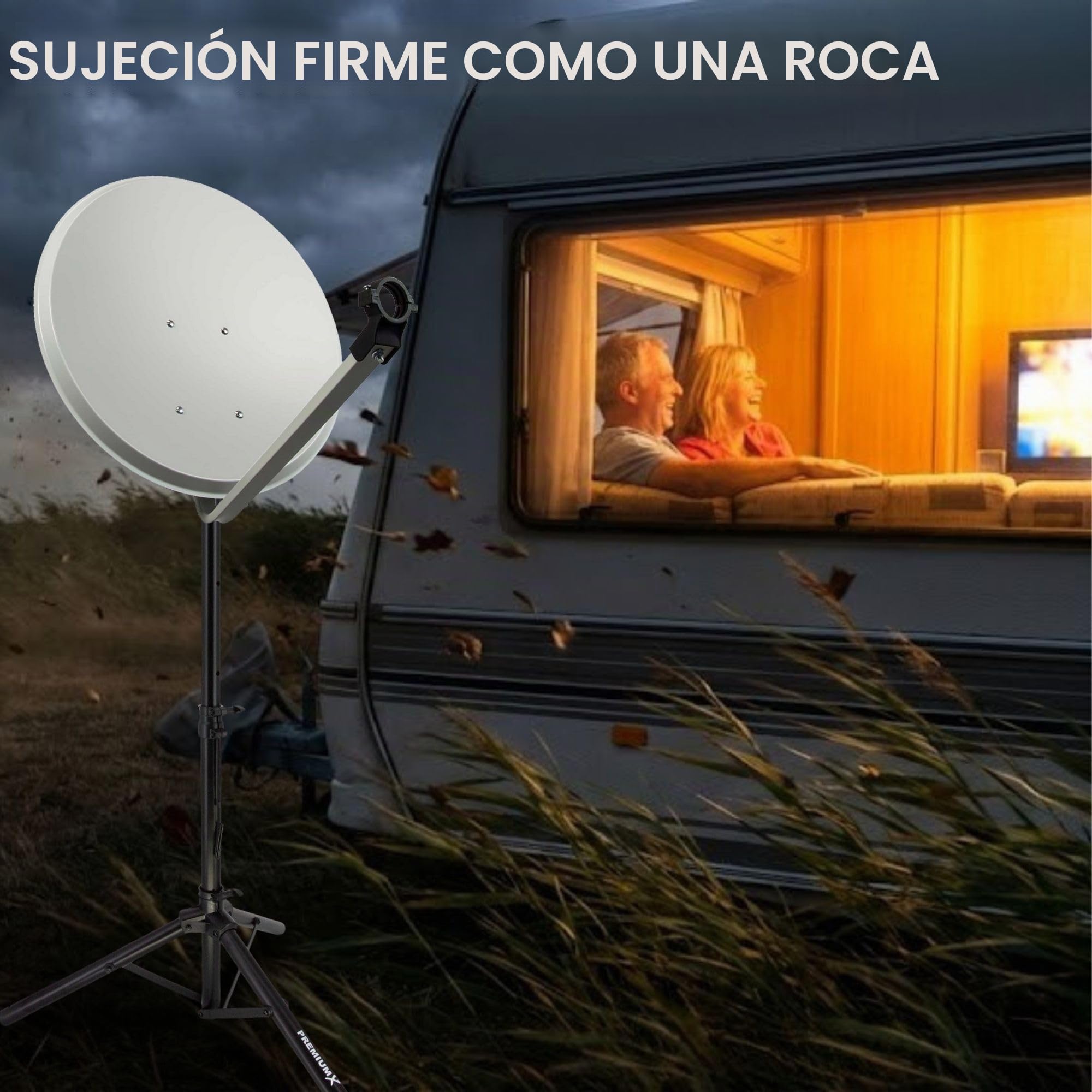 PremiumX Trípode básico, Acero, diámetro 32 mm, Altura 120 cm, Soporte para Antenas parabólicas de 80-85 cm, Espejo, Camping, balcón, Negro, con 3 Clavijas de Acero Macizo