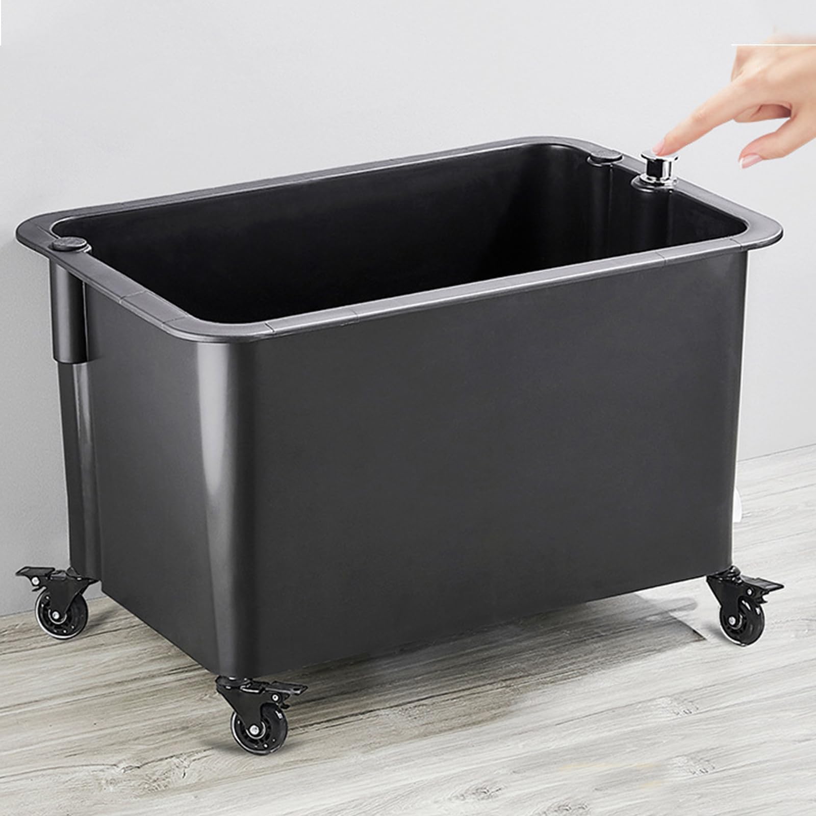 Freestanding Utility Plastic Sink Mop with Rollers, Portable Floor Mop Service Basin with Drain Button, Laundry Tub for Balcony Bathroom Garage Workshop Commercial Outdoor(with Wheels, Black)