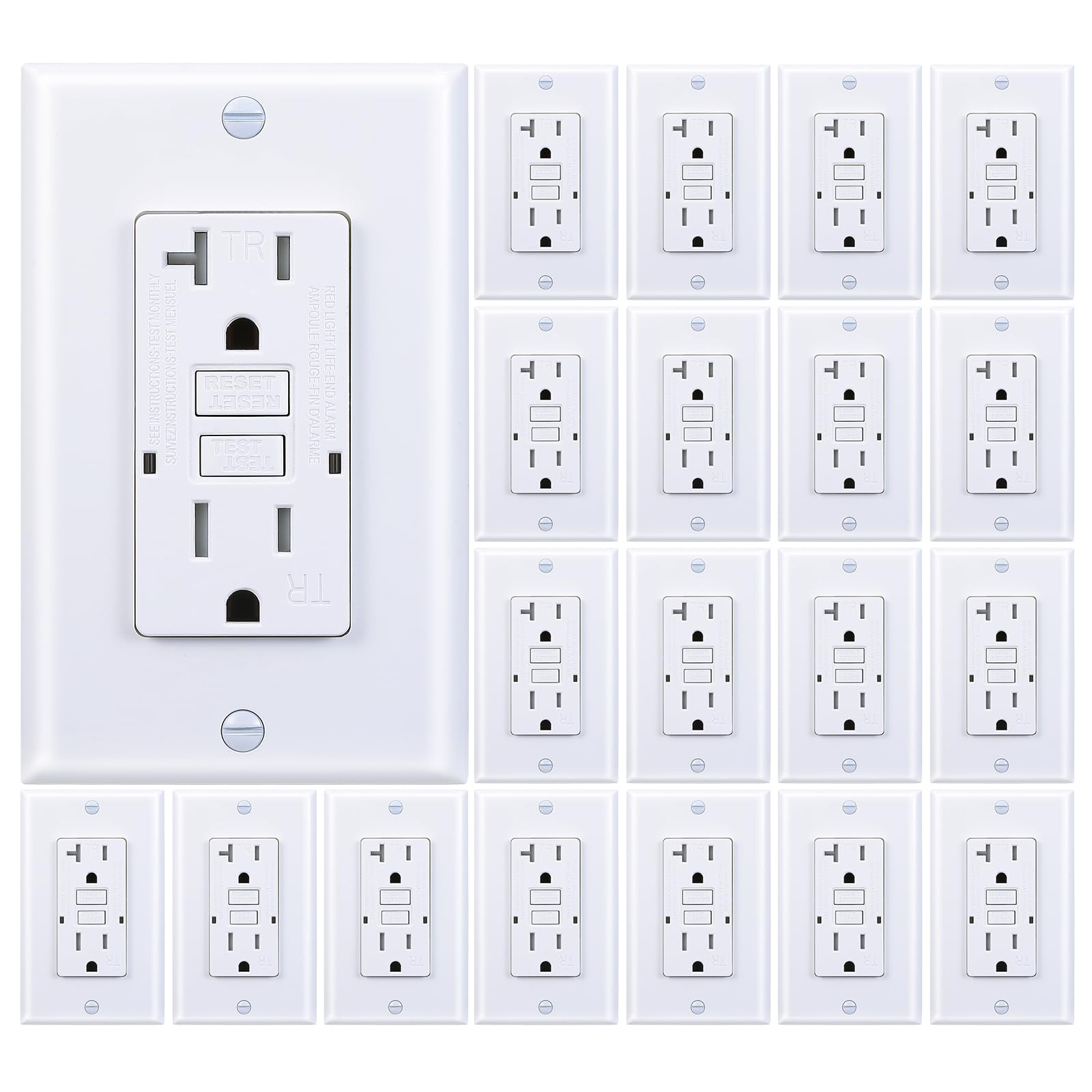 20 Amp GFCI Outlet, Tamper-Resistant GFI Receptacle with LED Indicator, Self-Test Ground Fault Circuit Interrupter, Decorator Wall Plates and Screws Included, UL Listed, White(10 Pack)