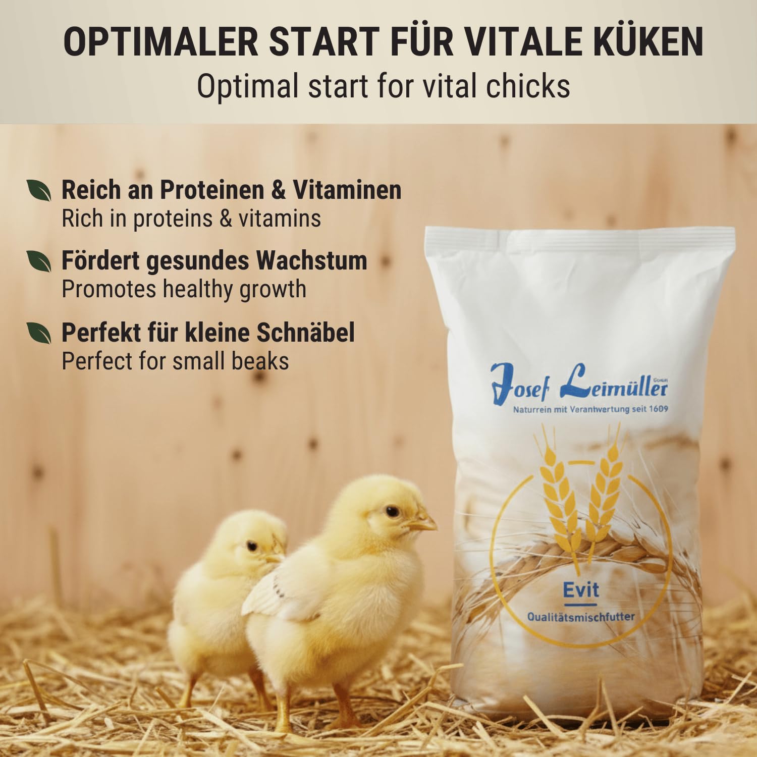 Leimüller Mangime Pulcini BIO 25kg - 1-6 settimane - Crescita sana, Ingredienti naturali, no OGM - Ideale per allevamento pollame