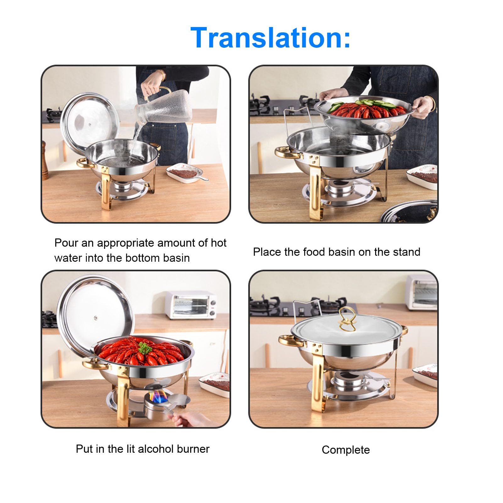 Haofy Juego de Buffet de Chafing Dish de Acero Inoxidable, Calentador de Alimentos de 4,5 L con Soporte, Bandeja de Agua y Bandeja de Comida, Diseño Redondo para Fiestas, Catering, Hoteles, Bodas