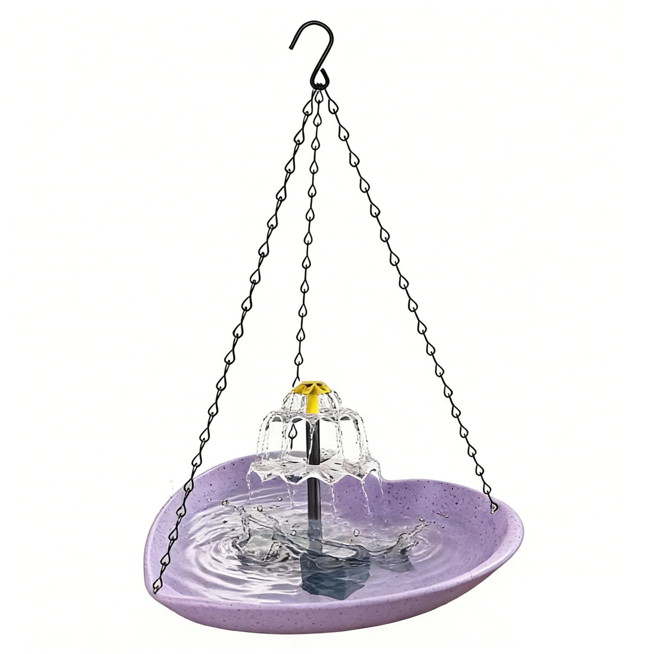 Solar Bird Bath Fountain, Heart-Shaped Hanging Bird Bath with Fountain, Hummingbird Water Bowl for Garden, Purple