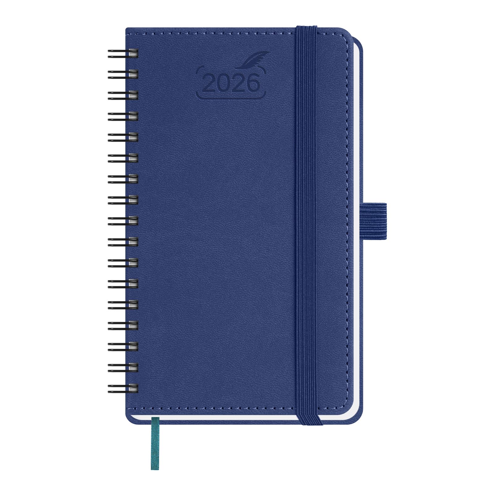 POPRUN Calendar 2026 Small 16 X 10.5 Cm (Jan.2026-Dec.2026) - Pocket Calendar 2026 Small Ring Binder With Soft Cover - Diary Planner 1 Week 2 Pages With Plastic Ruler - Pacific Green