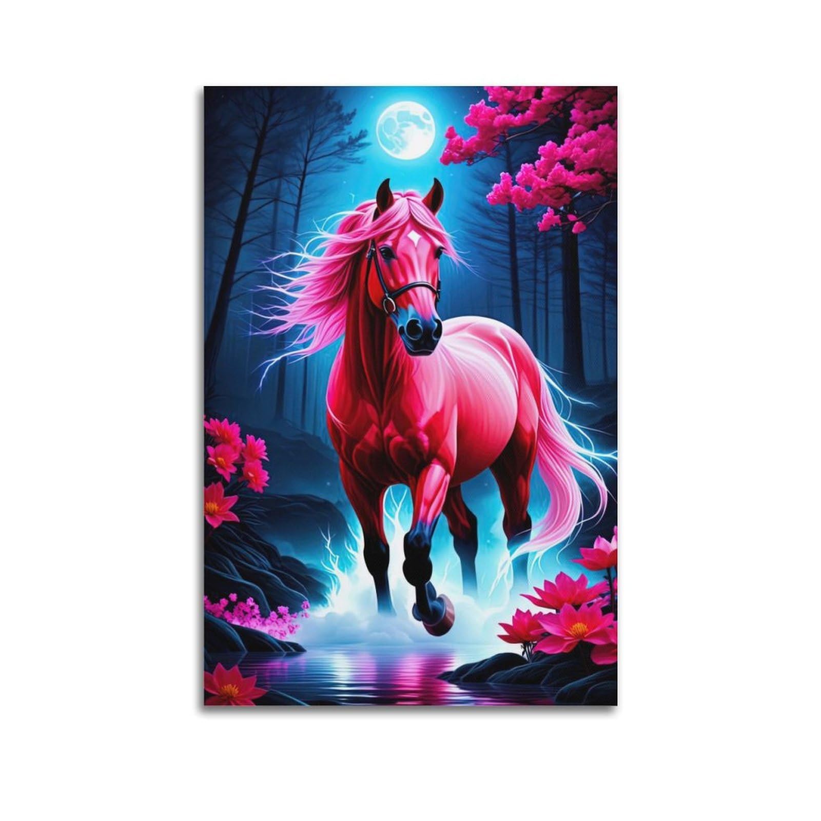 JTLFXY Animal Poster The Pink Horse Poster Decorative Painting Canvas Wall Posters And Art Picture Print Modern Family Bedroom Decor Posters 20x30inch(50x75cm)