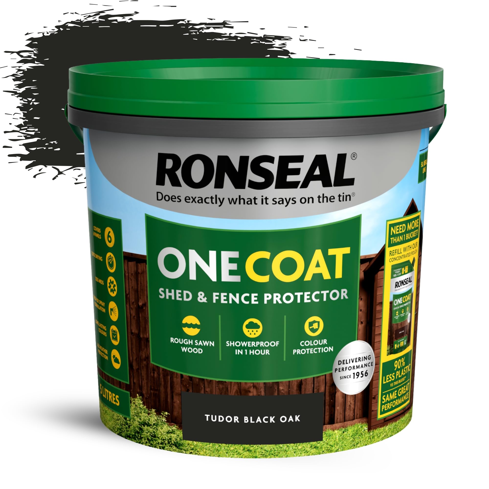 5L One Coat Fence & Shed Exterior Wood Paint - Fast Drying Waterproof Wood Coating Weather Resistant - Matte Finish Garden Timber Protection for Fencing, Trellis & Panel (Tudor Black Oak, 5 Liters 1x) — image 1