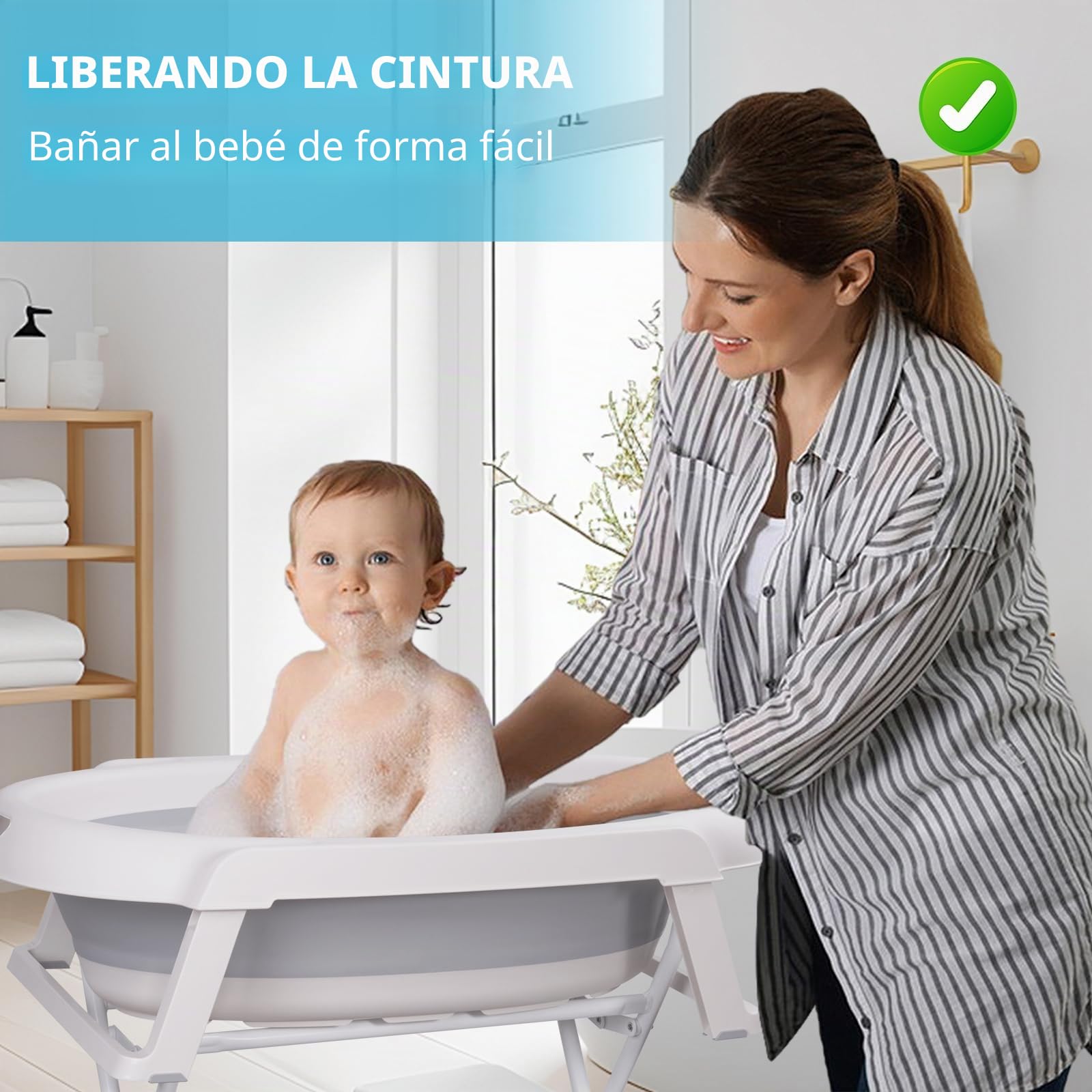 Soporte Plegable para Bañera de Bebé, kit de baño con mesa de almacenamiento multifuncional, Ligero y Resistente, regulable en altura, bañera de bebé plegable con Patas Antideslizantes