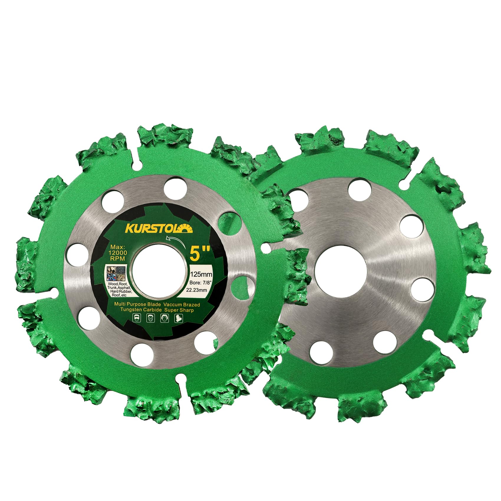 Disco de corte para raíces, 125 mm, de metal duro, calidad premium, 2 unidades, 125 mm x 22,23 mm, corte para tronco de árbol, madera, goma dura, plástico