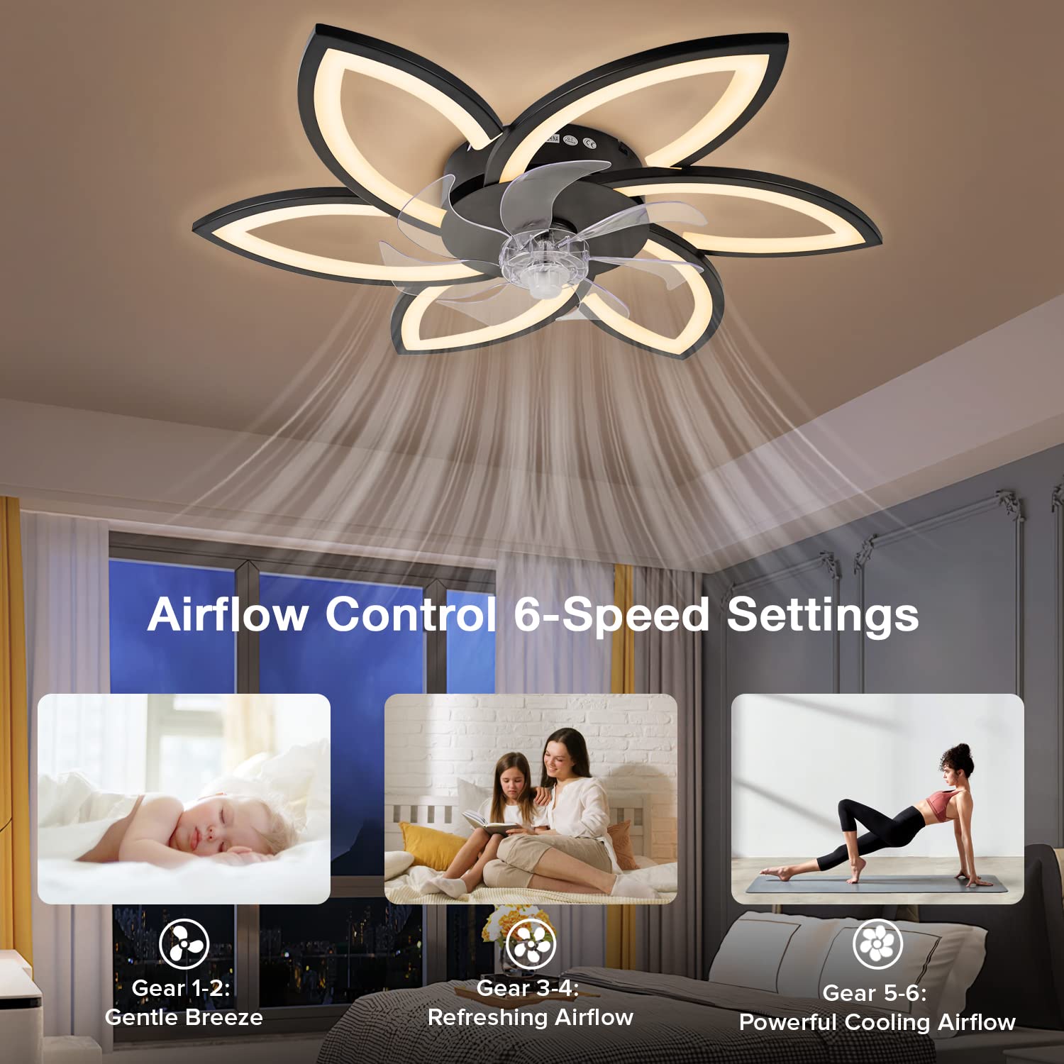 FIMEI 30.7'' Ventilatore da Soffitto con Luce, Ventilatore a 6 Velocità & Luce a Regolazione Continua, Telecomando & APP, Lampadario Ventilatore da Soffitto e telecomando