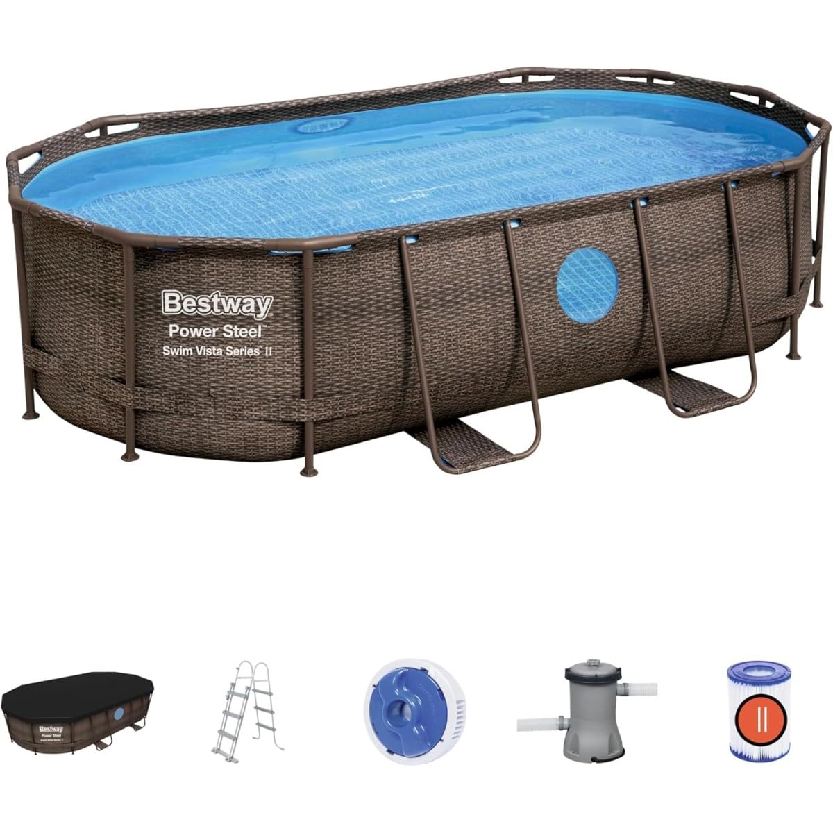 Piscina fuoriterra Ovale BESTWAY Power Steel Swim Vista Series con Oblò, Cm. 427x250x100, Capacita' 7.250 Litri
