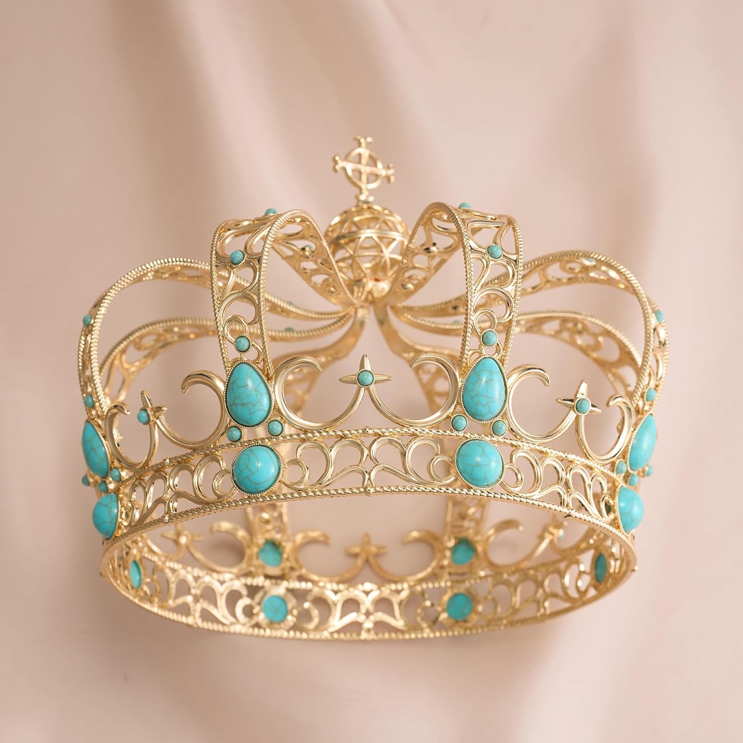 SWEETV Gold Queen Crown for Women, Vintage Wedding Crown with Cross Decor, Costume Party Accessories for Brithday Halloween