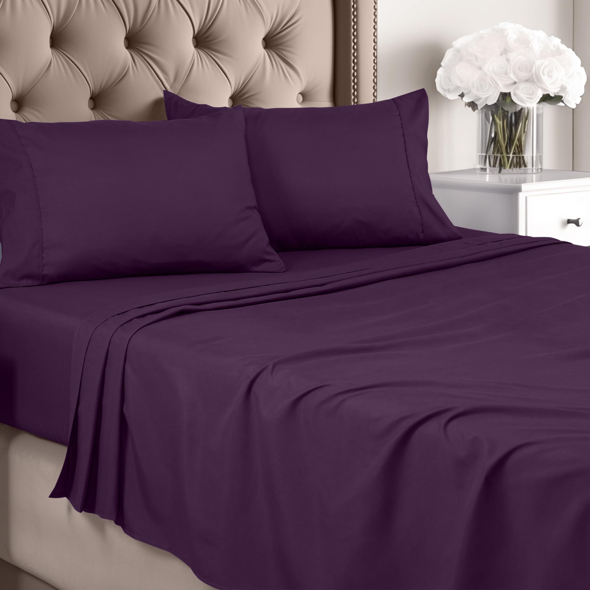 Utopia Bedding Queen Sheet Set - Brushed Microfiber - Soft Bed Sheets for Queen Size Bed Set - Includes 1 Fitted, 1 Flat, & 2 Pillow Cases - Deep Pocket (Purple)