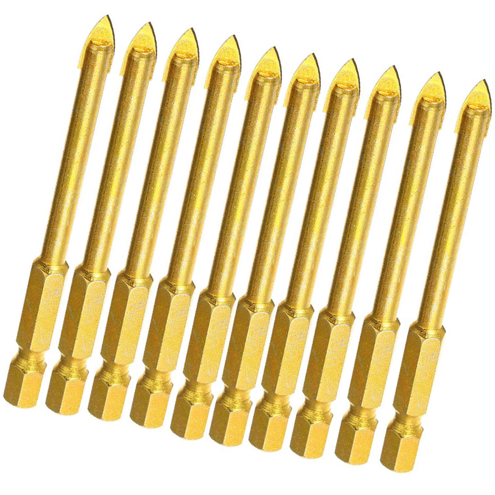 Unifizz 10PCS 6mm Tungsten Tile Drill Bit Sets Carbide Drill Bit Glass Ceramic Flat Spear Head Drill Bits Golden