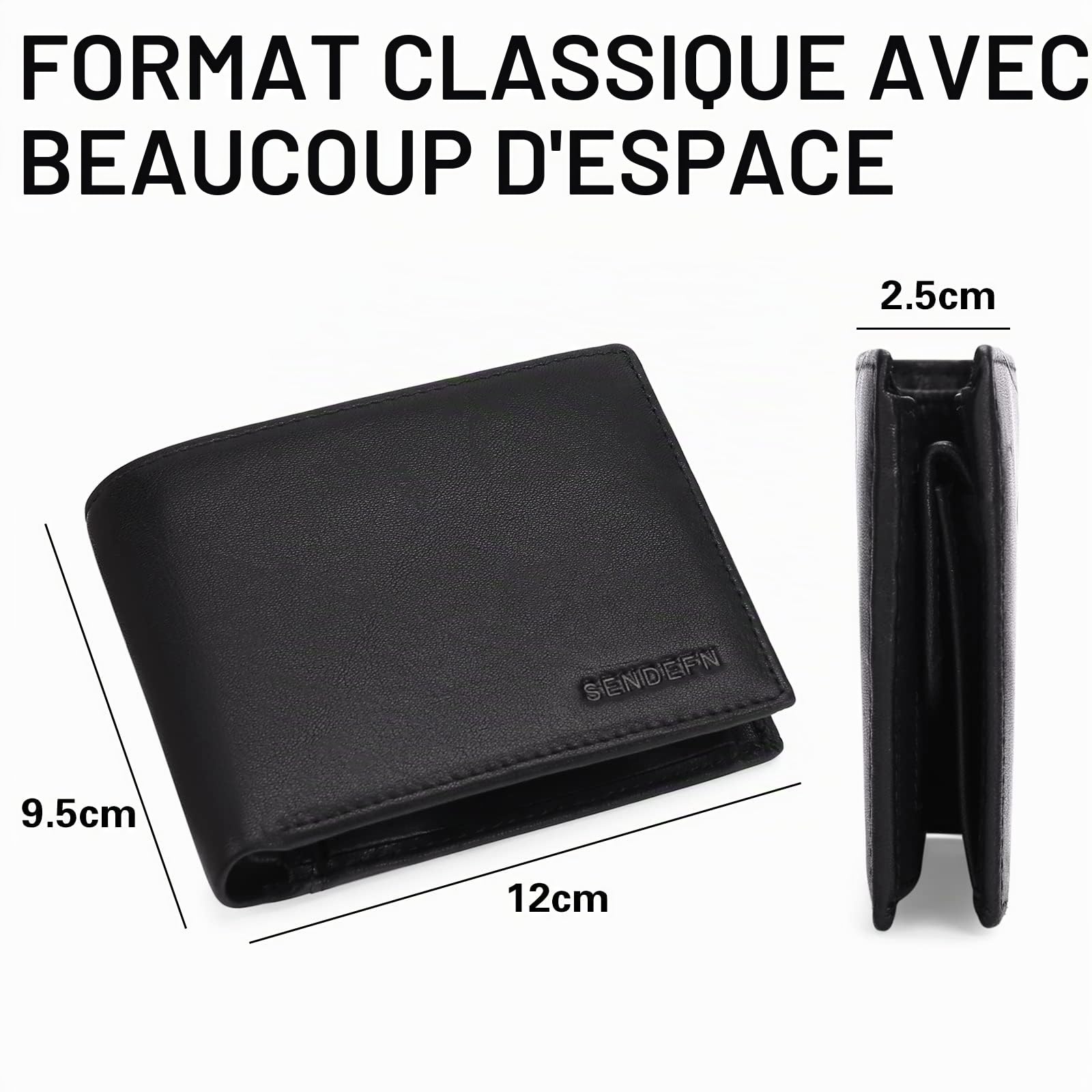 SENDEFN Portefeuille Homme en Cuir véritable Porte-Monnaie Porte-Cartes avec Blocage RFID, Rangement Pièces