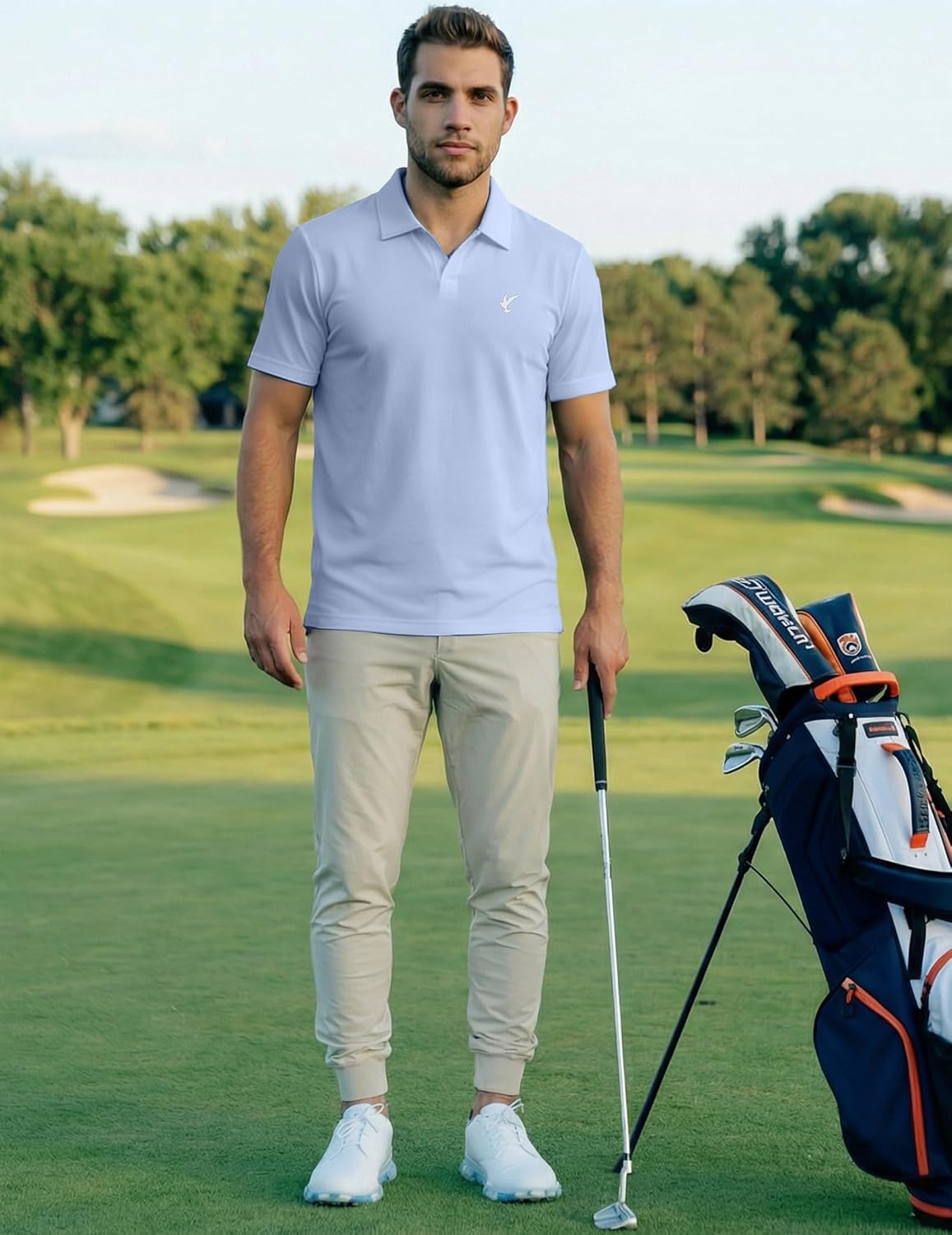 JMIERR Mens Casual Polo Shirt Summer Buttonless Short Sleeve Moisture Wicking Quick Dry Henley Golf Shirts - Image 8