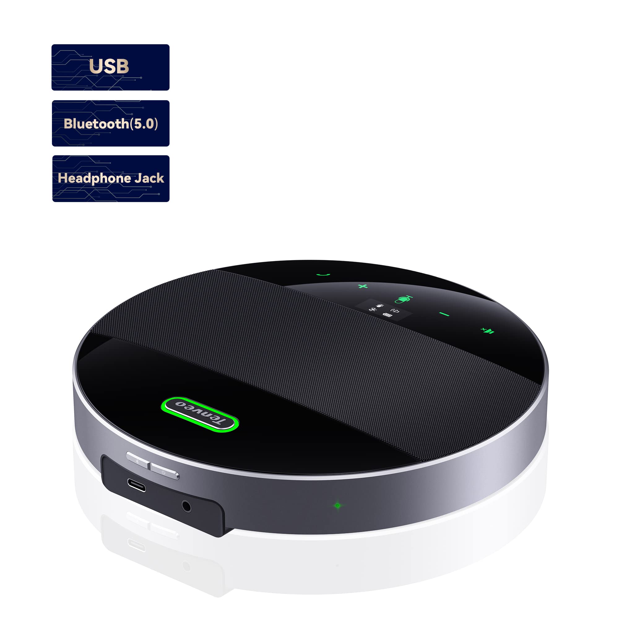 Tenveo Głośnik konferencyjny z mikrofonem, Bluetooth/bezprzewodowy/USB Wielokierunkowy zestaw głośnomówiący z redukcją szumów Połączenie konferencyjne 360° Odbiór działa podczas spotkania online
