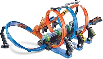 Hot Wheels Circuit Vrille Infernale Motorisé avec Propulseurs Électriques et 3 Loopings