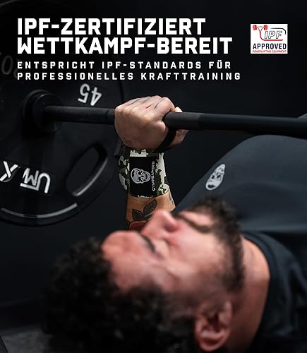 Miniatura 4 de Gymreapers Muñequeras de levantamiento de pesas (aprobadas por IPF) de 18 pulgadas, soporte de muñeca de calidad profesional con lazo para el pulgar
